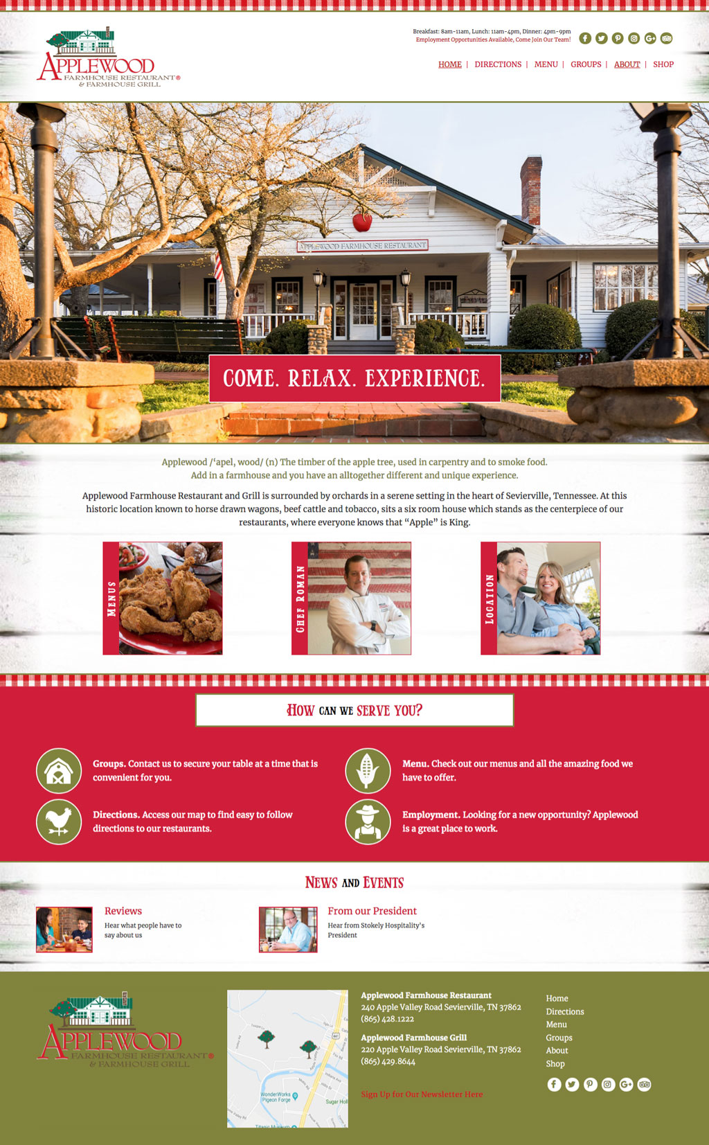 Front page of Applewood Farmhouse website