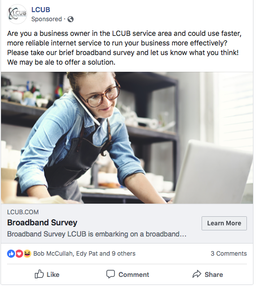 LCUB Broadband Survey Ad